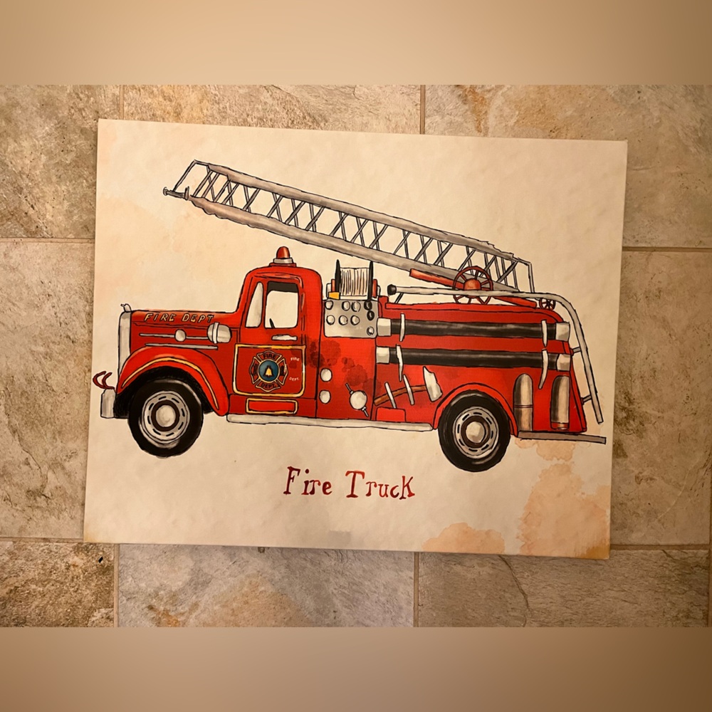 Red Fire Truck Art Print on Canvas